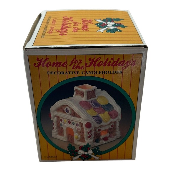 JASCO Candle Holder Gingerbread House Handpainted Ceramic Candy Cottage Vintage - Picture 12 of 15